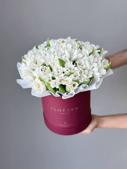 Тюльпаны белые кружевные в коробке M