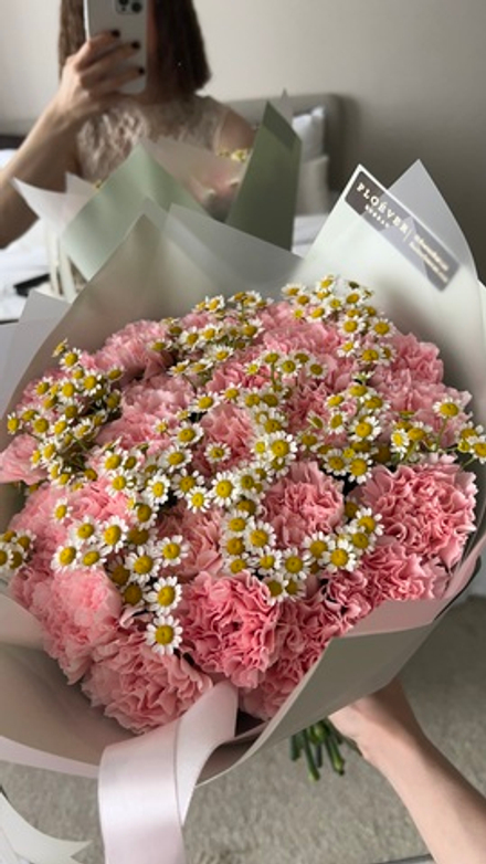 Дуобукет из розового диантуса и ромашек S