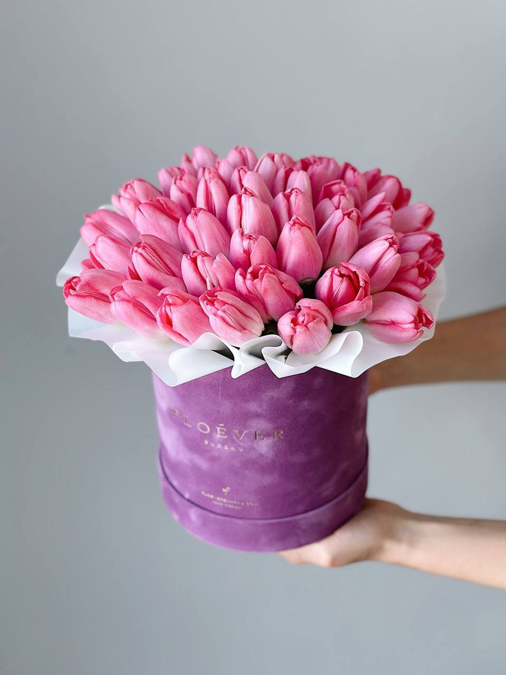Тюльпаны темно-розовые в коробке M